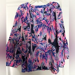Lilly Pulitzer Matilda Silk Top - Bright Navy Armadilly Dally Print
